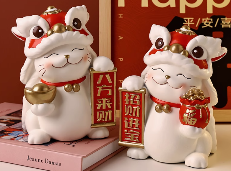 贝汉美醒狮招财猫摆件，环保树脂材质的开业乔迁装饰摆件，寓意吉祥！-第4张图片-文巢好物